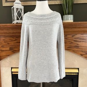 Fate Women's Heather Gray Soft Pullover Cable Knit Wool Blend Sweater‎ Sz. L